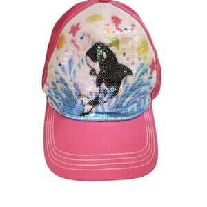 Seaworld Shamu Sequin Hat Youth 100% Cotton Pink Baseball Cap Whale Hat